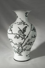 Monochrome Bird Ceramic Vase – 22 cm