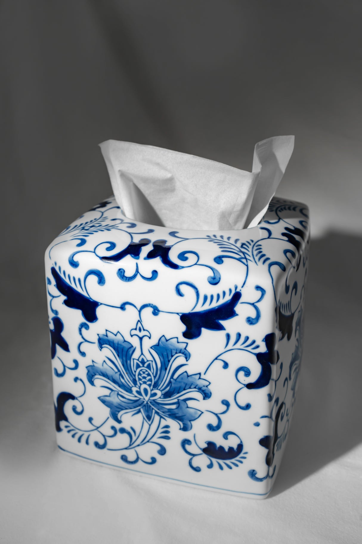 Blue Floral Porcelain Tissue Box – 17 cm