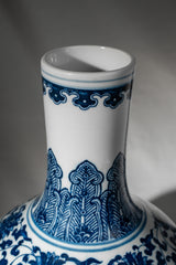 Royal Indigo Long-Neck Porcelain Vase – 30 cm