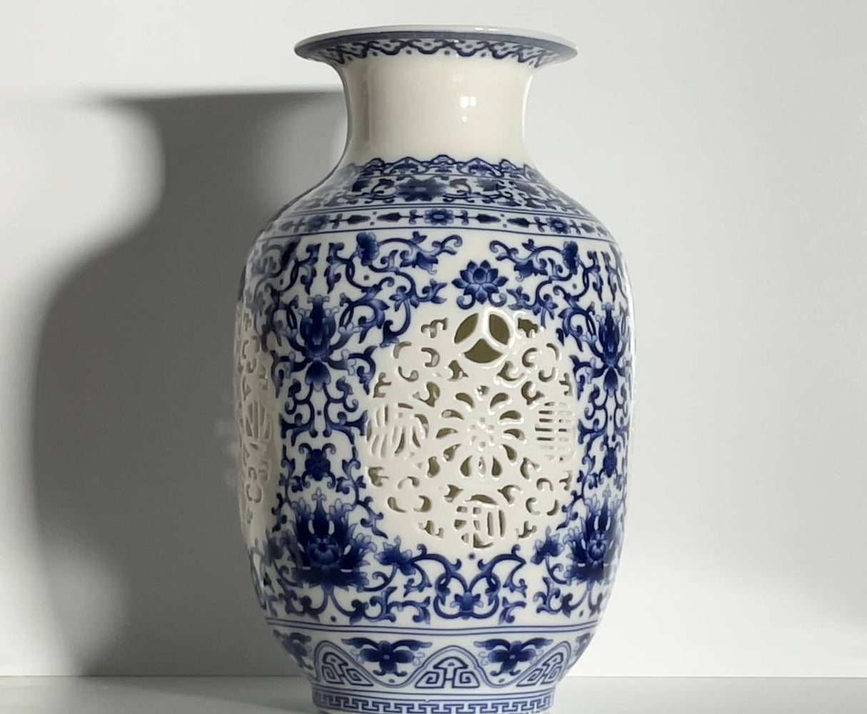 Ornate Porcelain Cutwork Vase – 25 cm