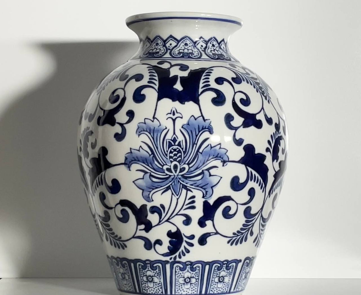 Classic Blue Floral Ceramic Vase – 25 cm