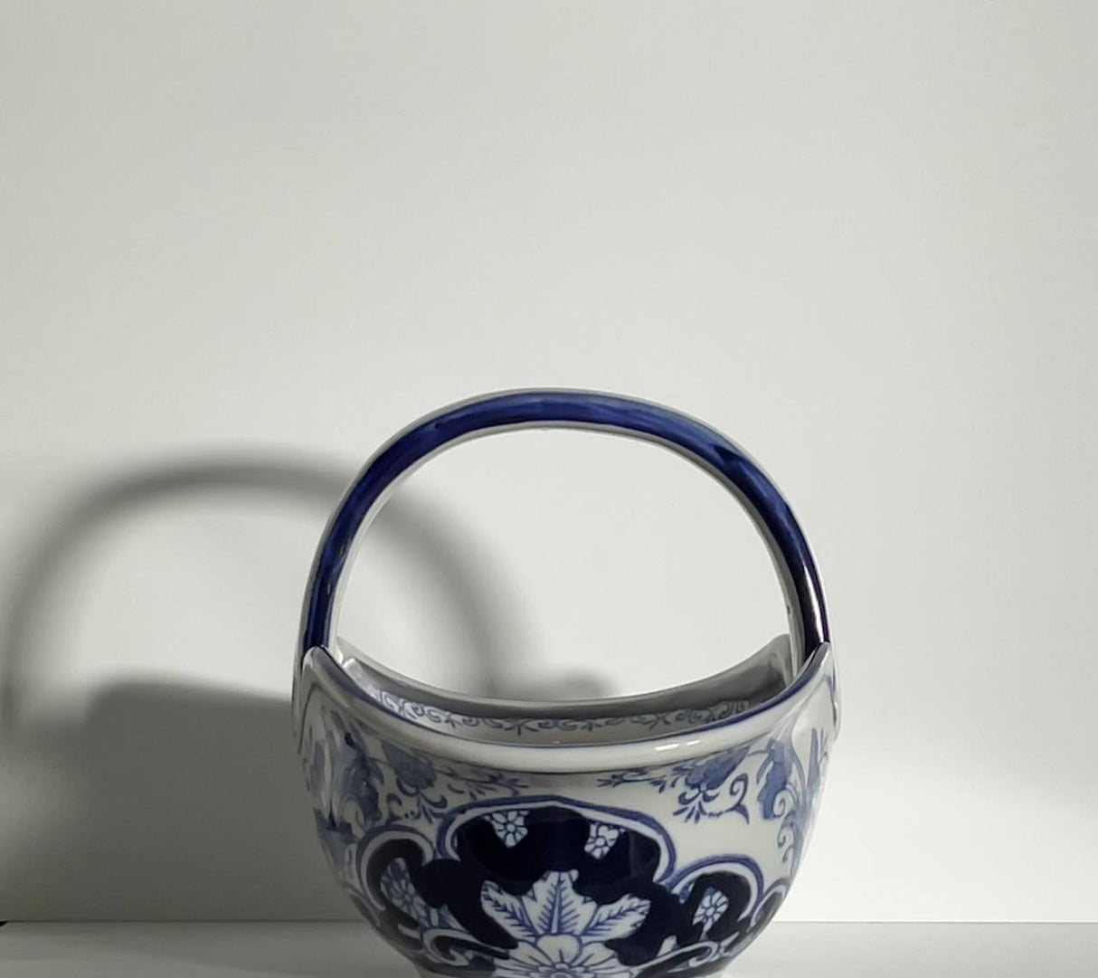 Blue & White Ceramic Basket – 21 cm