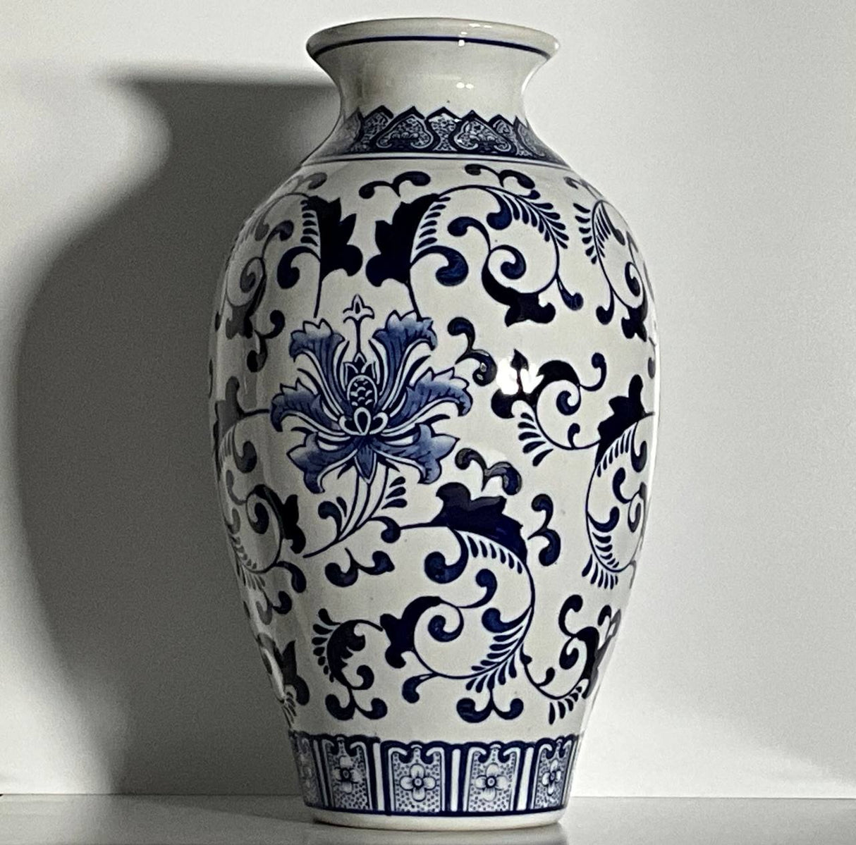 Tall Blue Floral Ceramic Vase – 33 cm