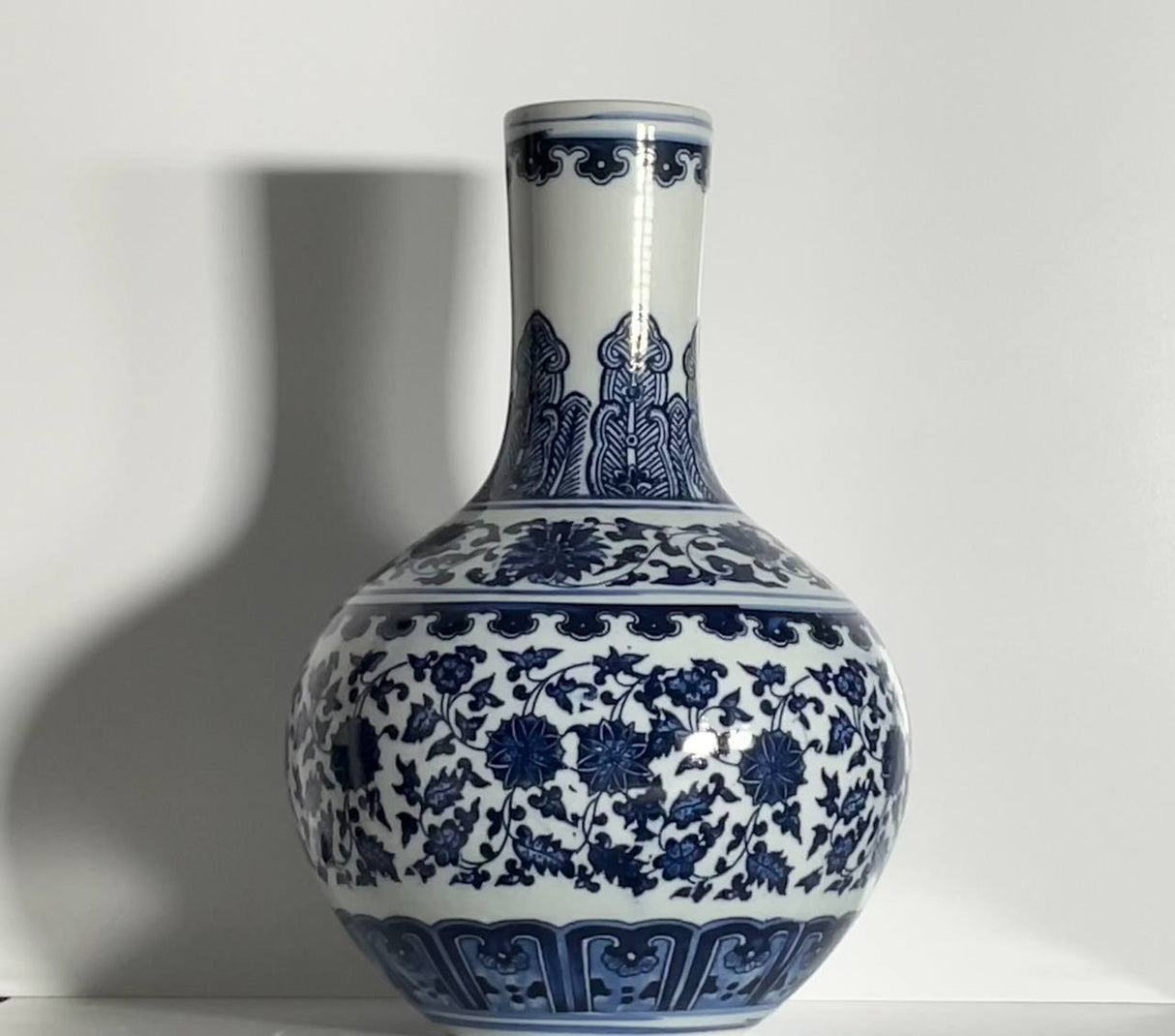 Royal Indigo Long-Neck Porcelain Vase – 30 cm